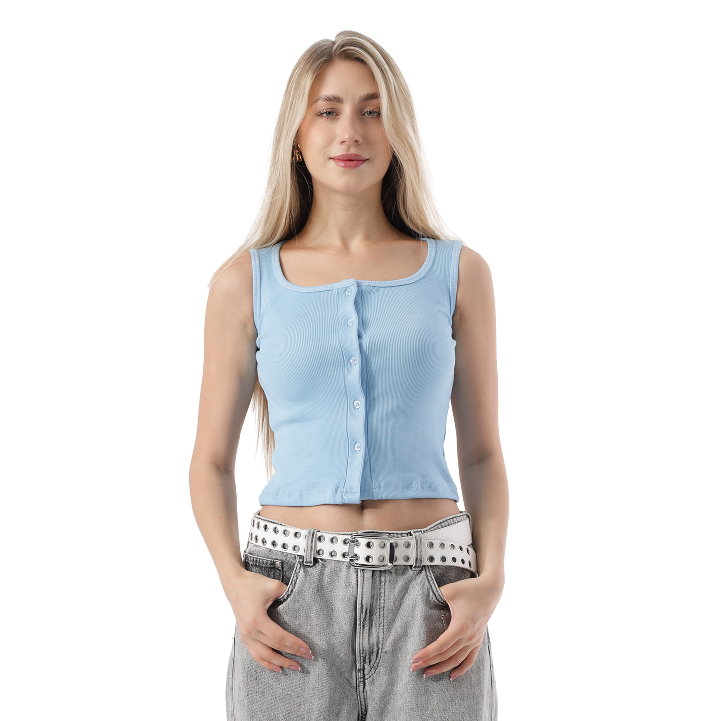 RIBBED FULL BUTTON TANK TOP
