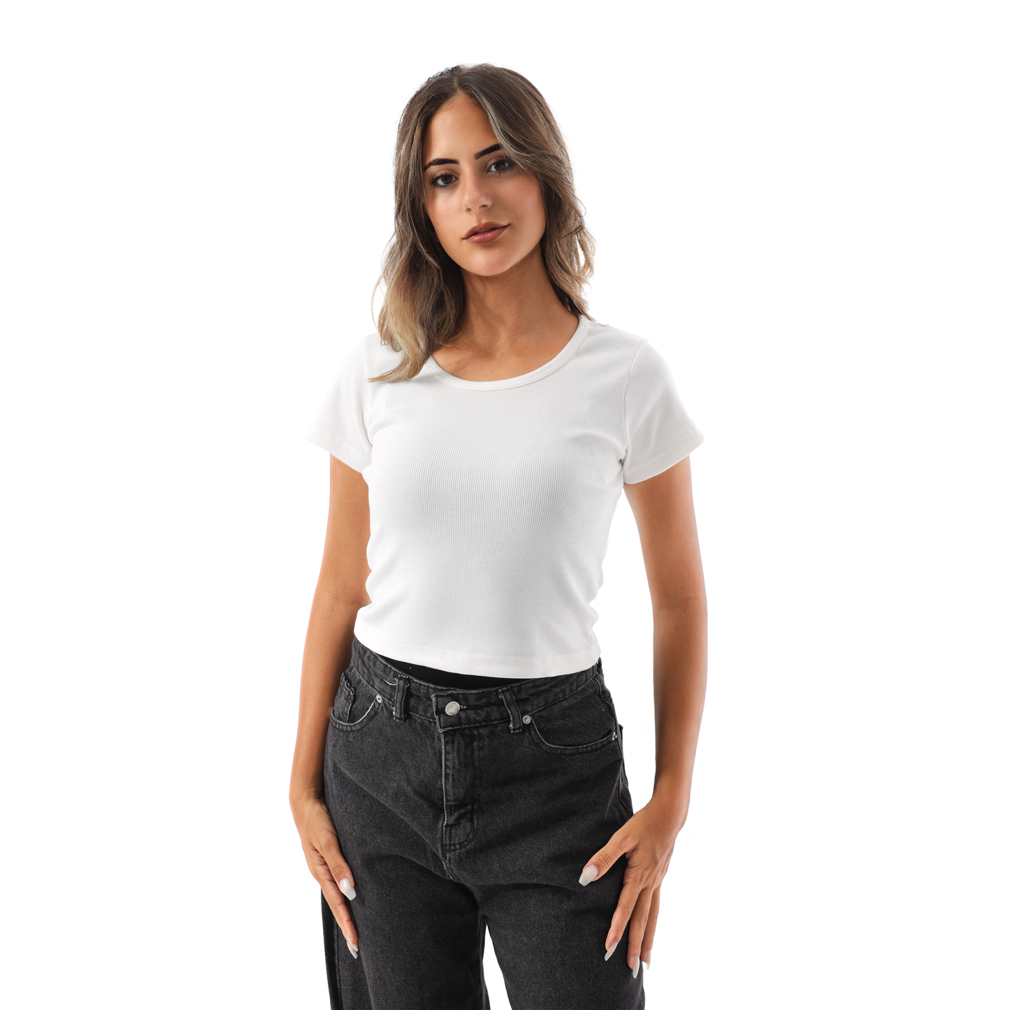 RIBBED WIDE NECK SHORT SLEEVE