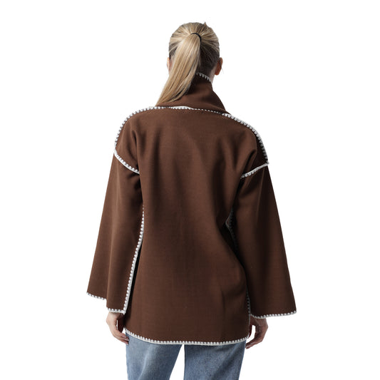 Fringe Scarf Coat Brown