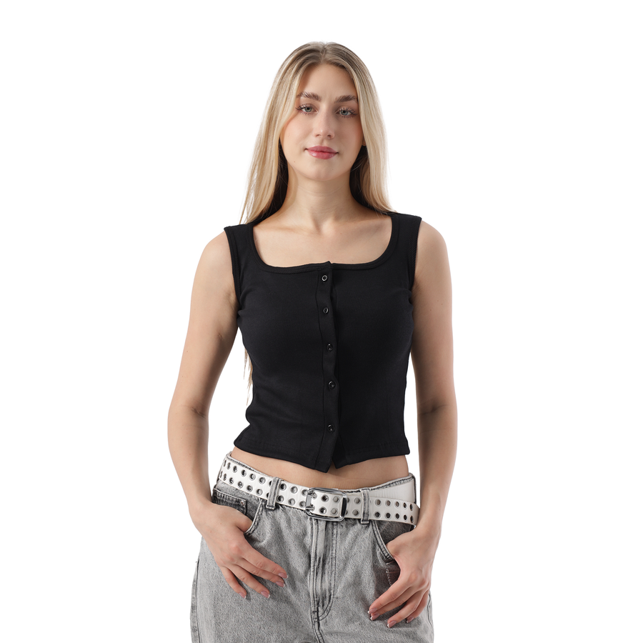 RIBBED FULL BUTTON TANK TOP