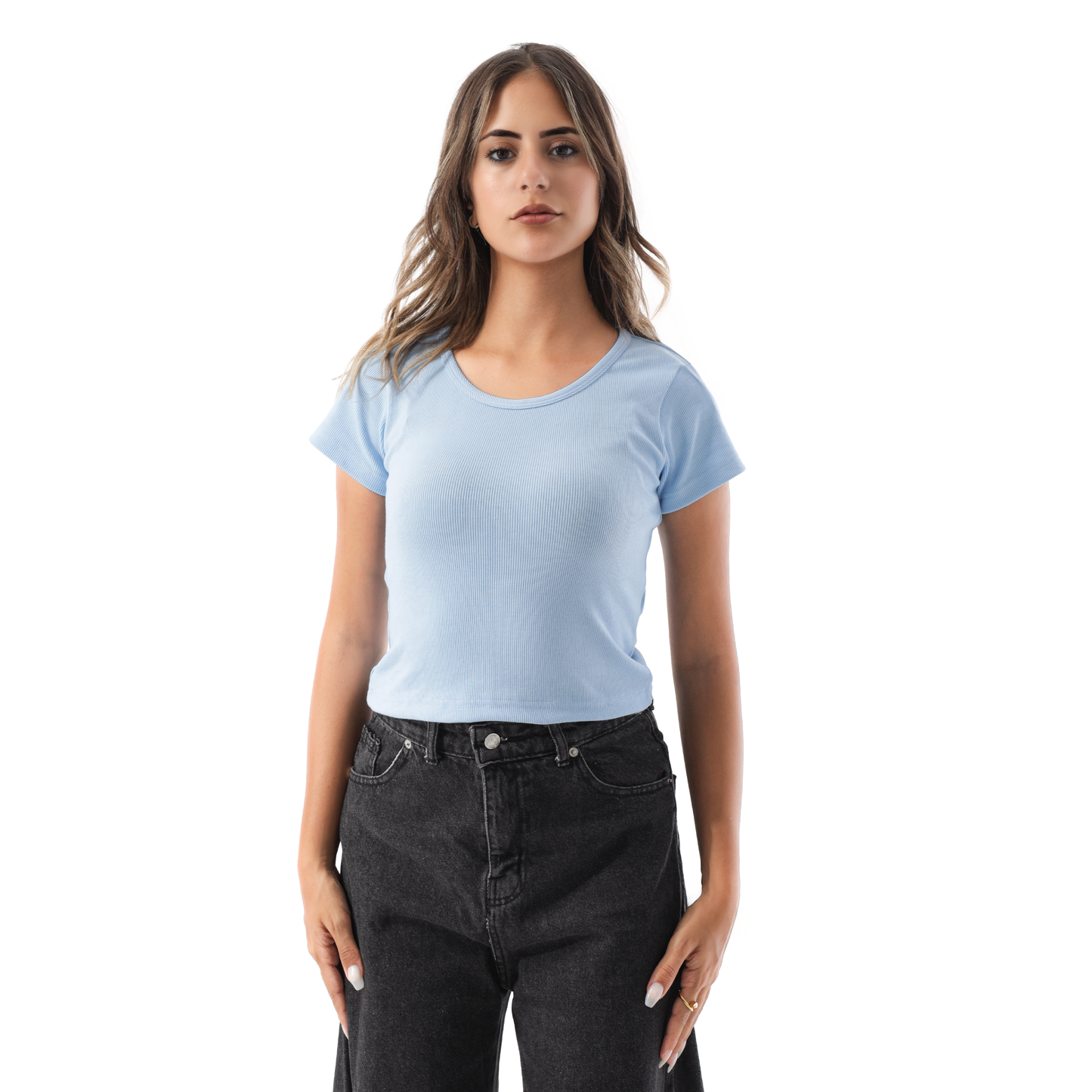 RIBBED WIDE NECK SHORT SLEEVE