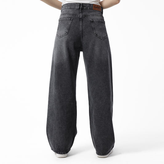 Lined-Wide-Leg Denim--Charcoal Black