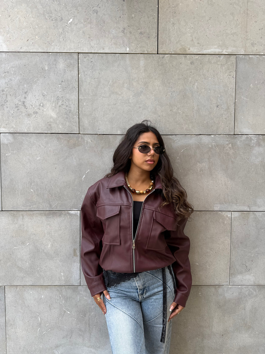 Leather Jacket-Burgundy