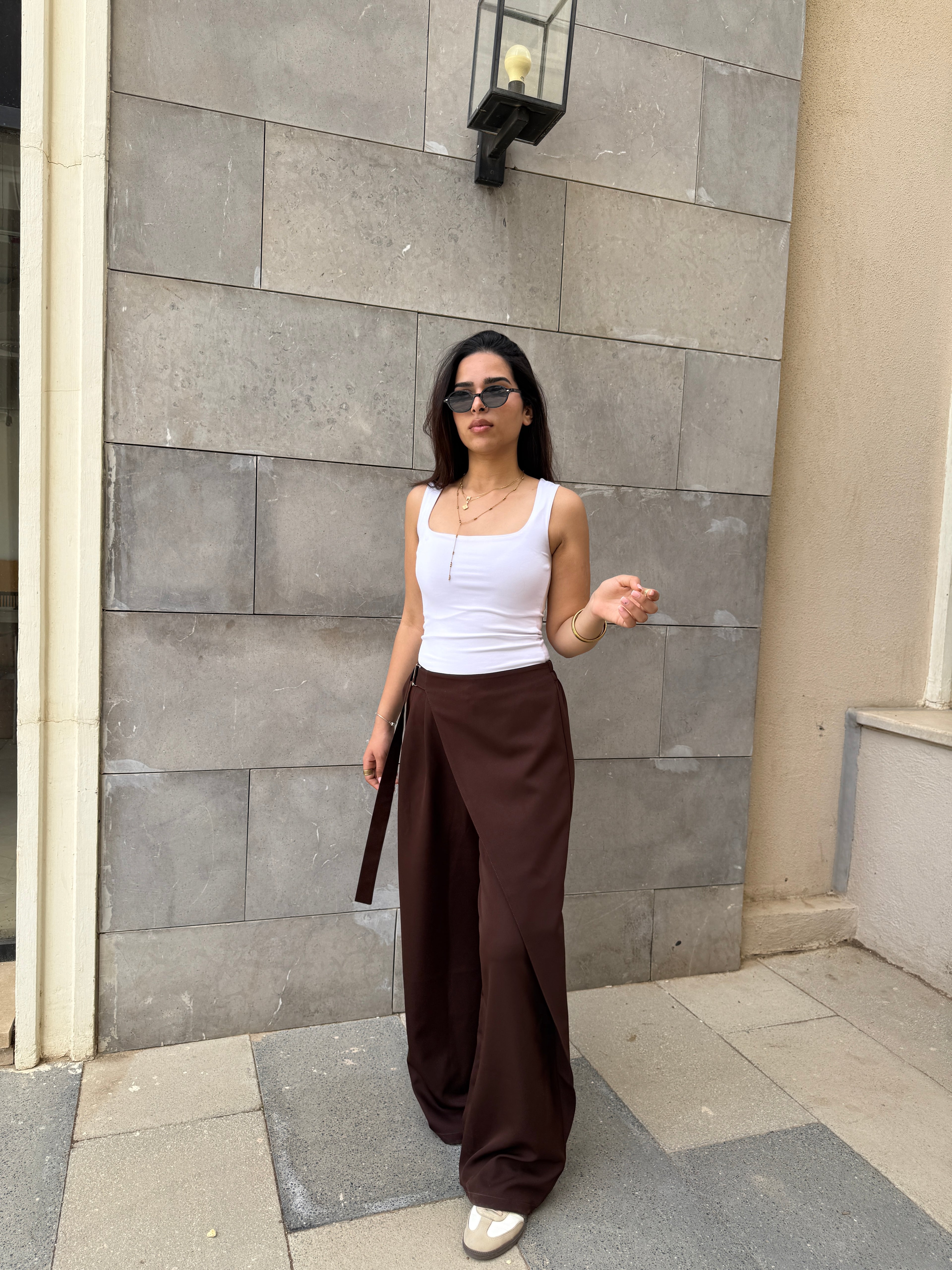 Flowy Wrap Pants - Brown