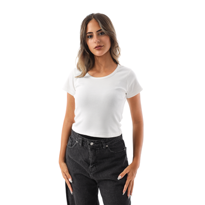 RIBBED WIDE NECK SHORT SLEEVE
