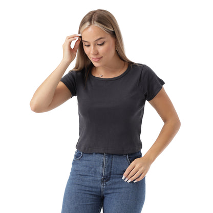 RIBBED WIDE NECK SHORT SLEEVE