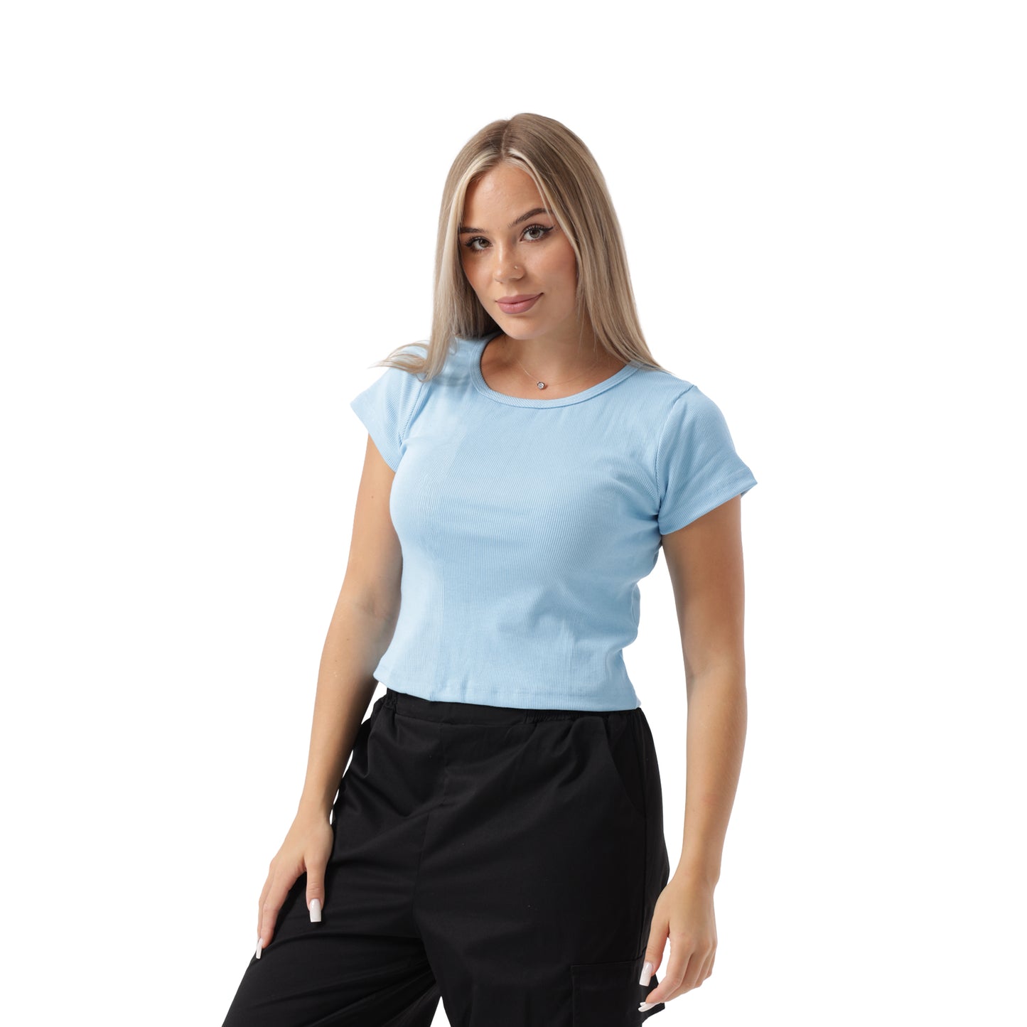 RIBBED WIDE NECK SHORT SLEEVE