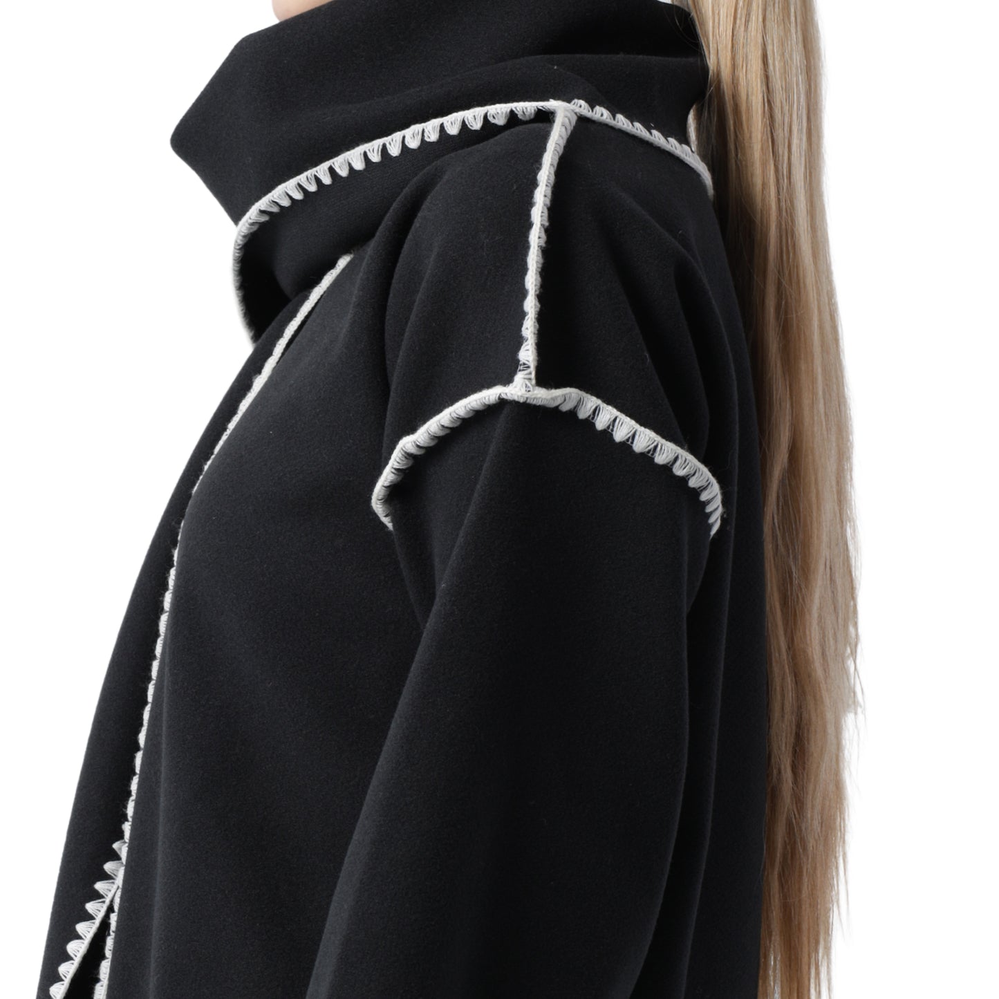 Fringe Scarf Coat Black