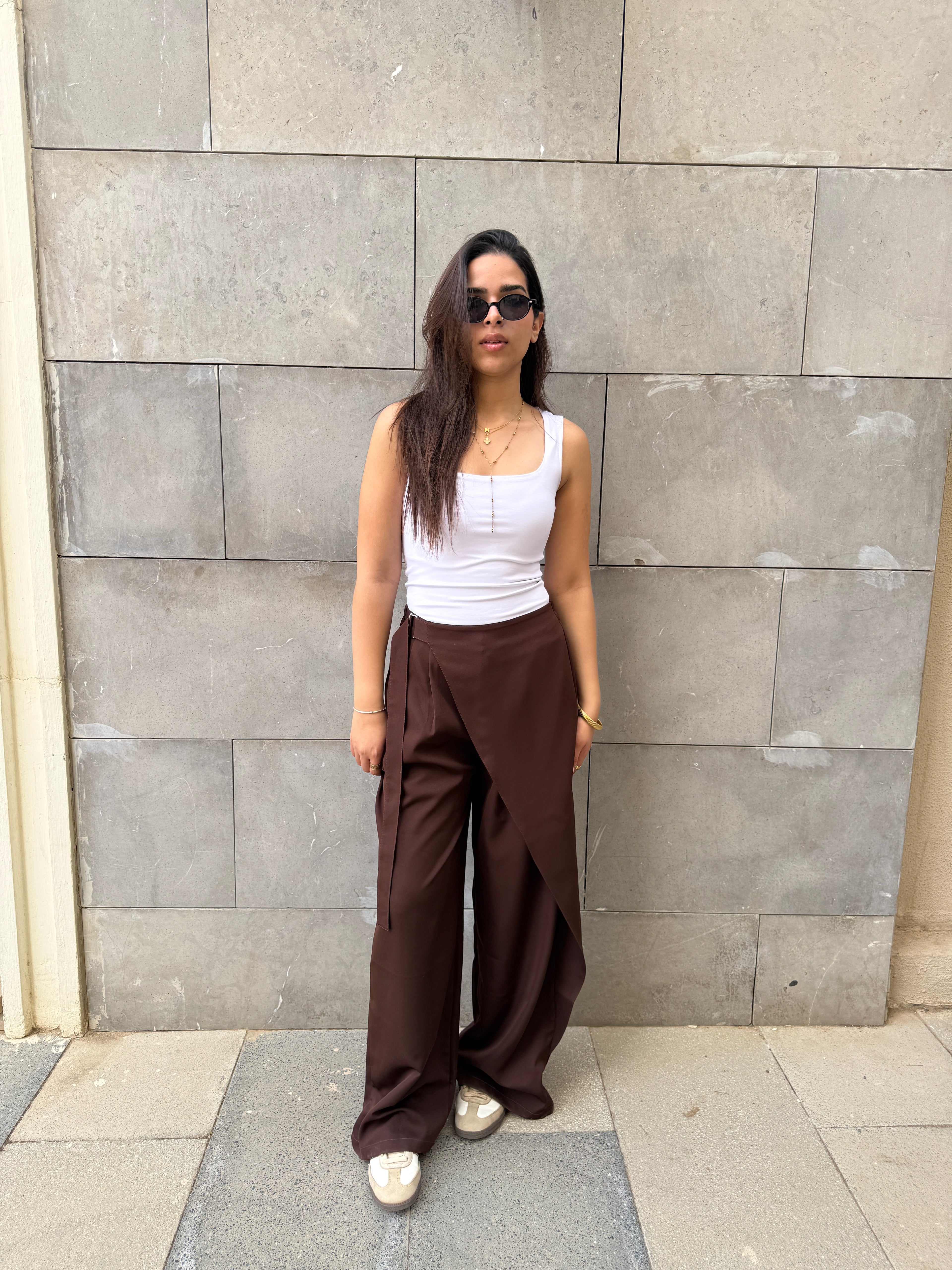 Flowy Wrap Pants - Brown