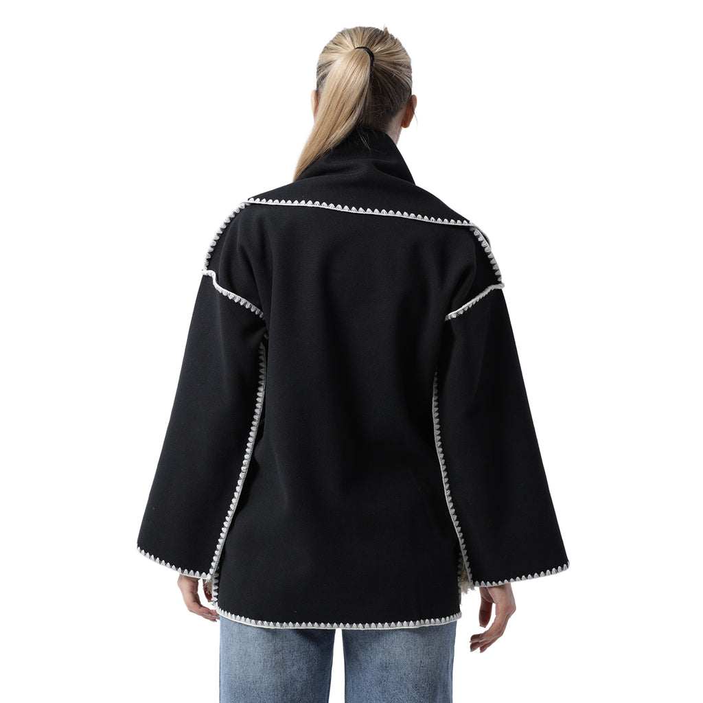 Fringe Scarf Coat Black