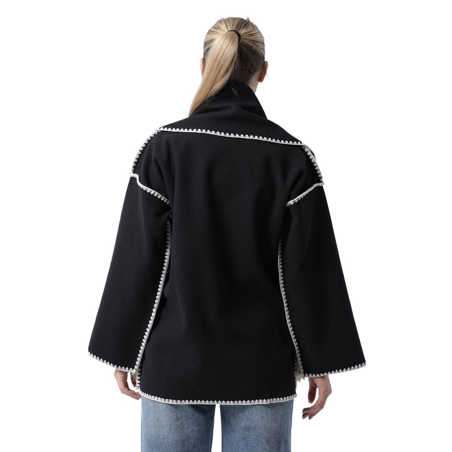 Fringe Scarf Coat Black