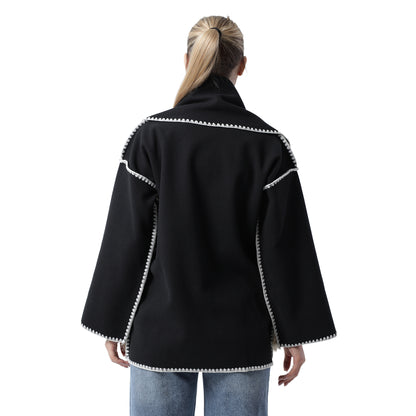 Fringe Scarf Coat Black