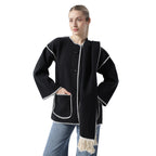 Fringe Scarf Coat Black