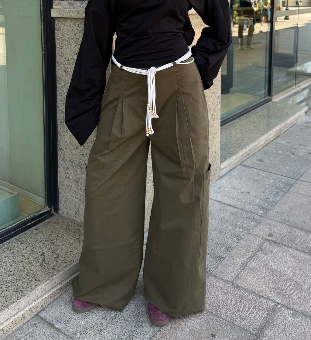 Cargo Wide-Leg Pants - Olive