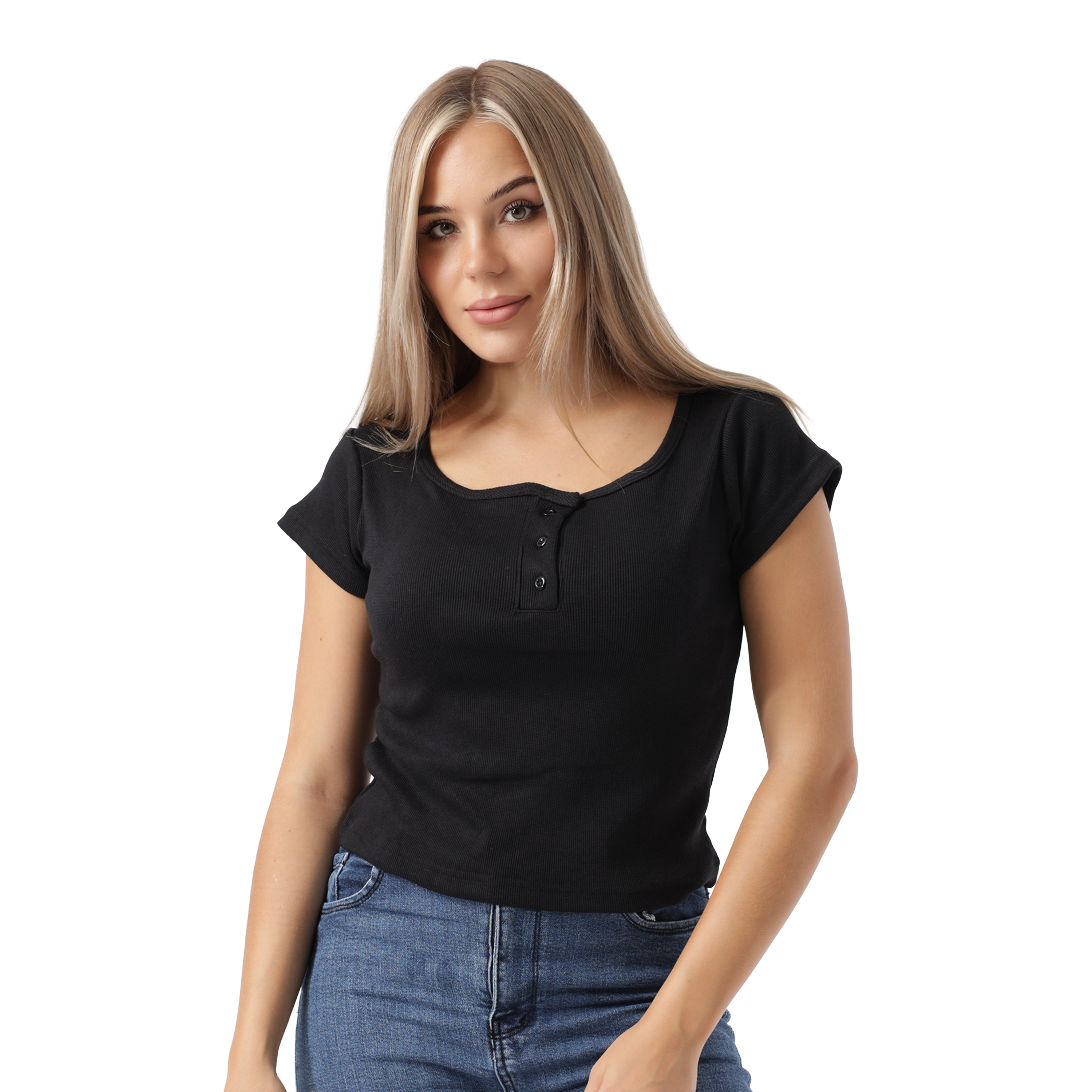 RIBBED BUTTON UP TOP SHORT SLEEVE