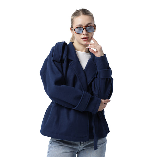 Wool Blend Coat Navy Blue
