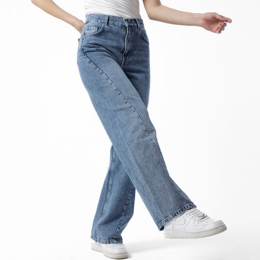 Lined-Wide-Leg Denim--Blue Vintage