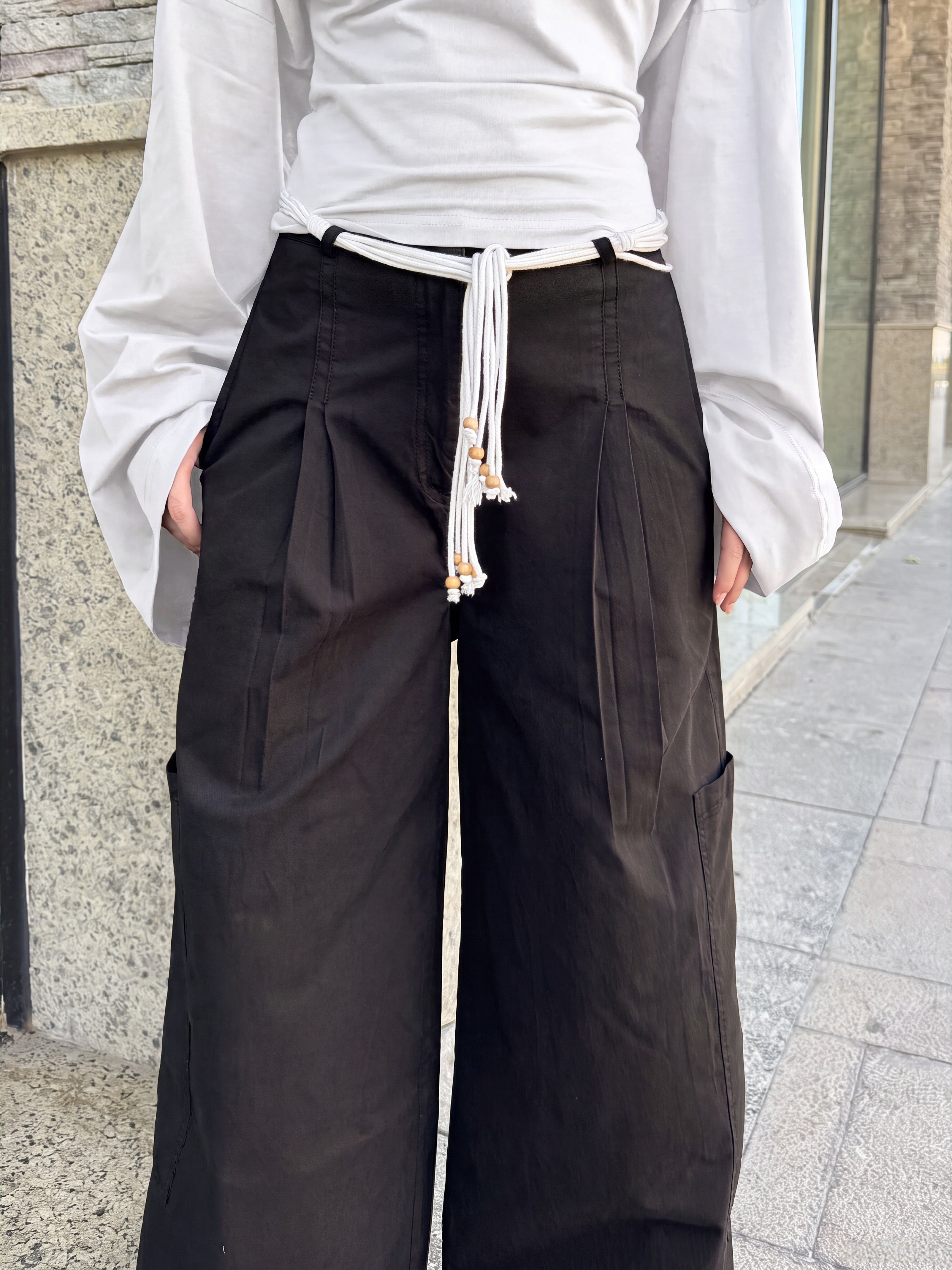 Cargo Wide-Leg Pants - Black