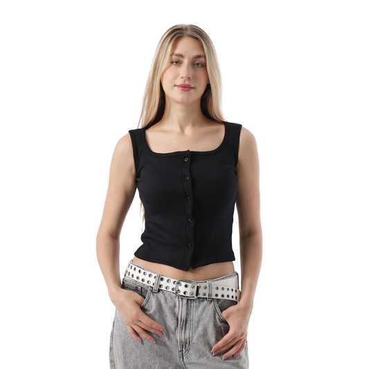 RIBBED FULL BUTTON TANK TOP