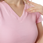 RIBBED V NECK SHORT SLEEVE