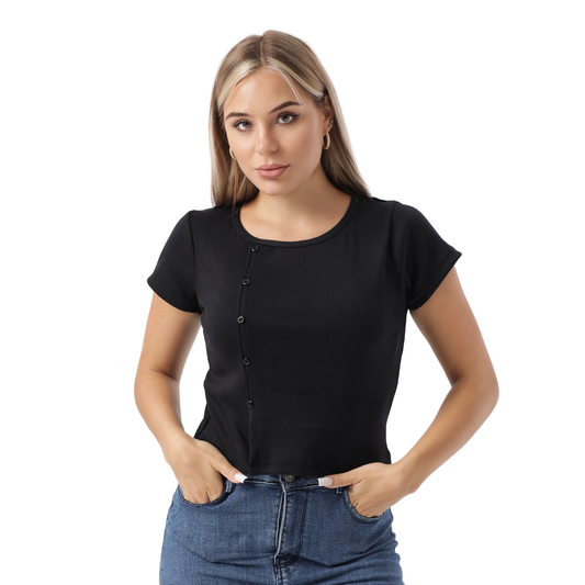 RIBBED TOP SIDE BUTTON SHORT SLEEVE