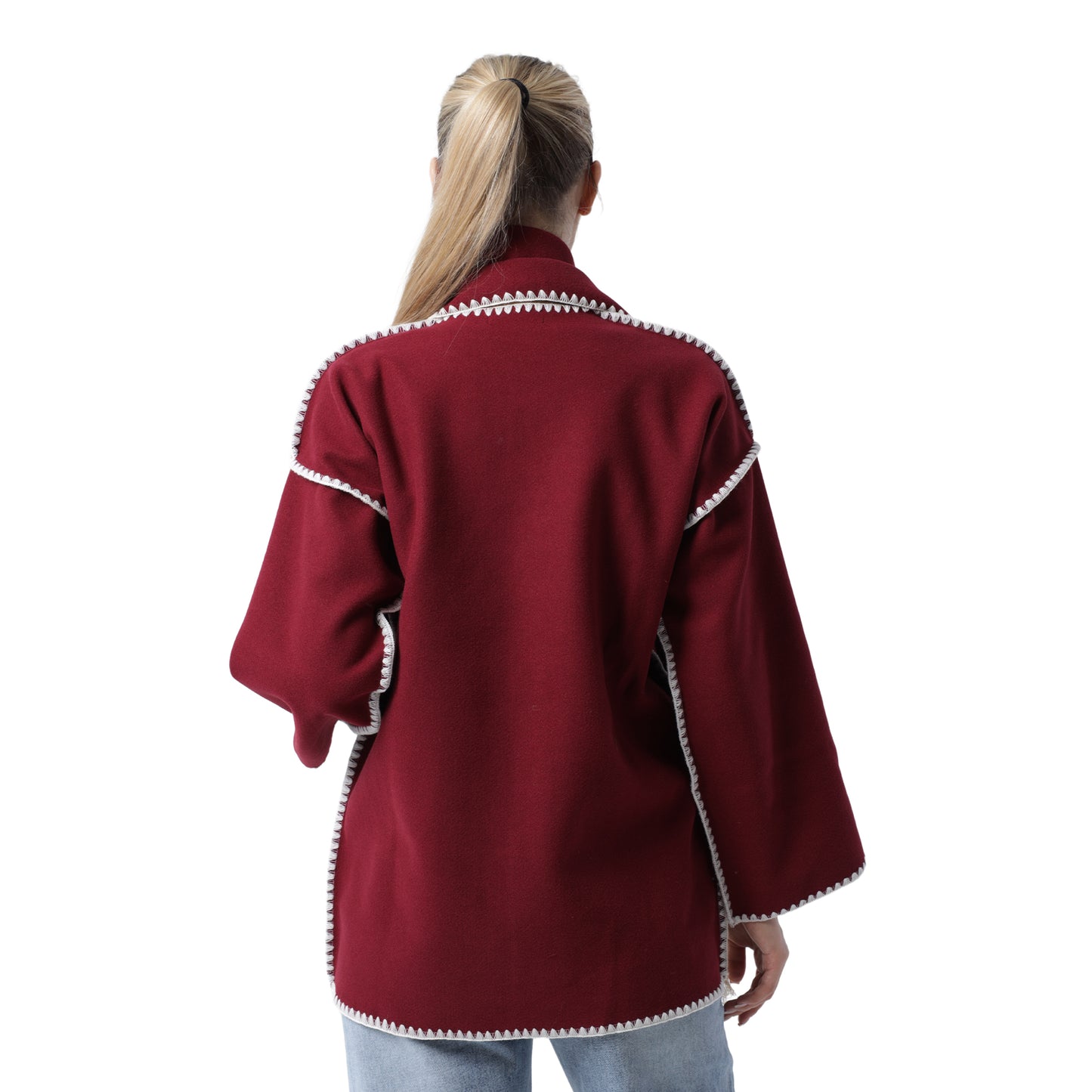 Fringe Scarf Coat Burgandy