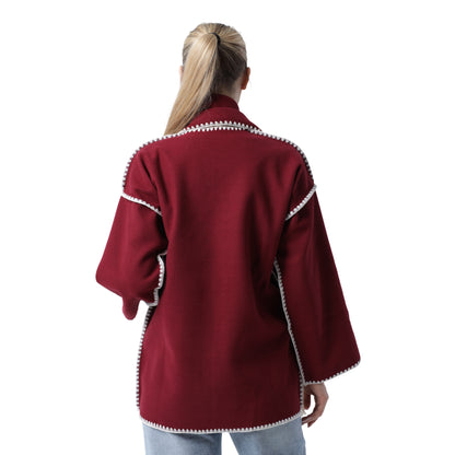 Fringe Scarf Coat Burgandy