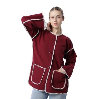 Fringe Scarf Coat Burgandy