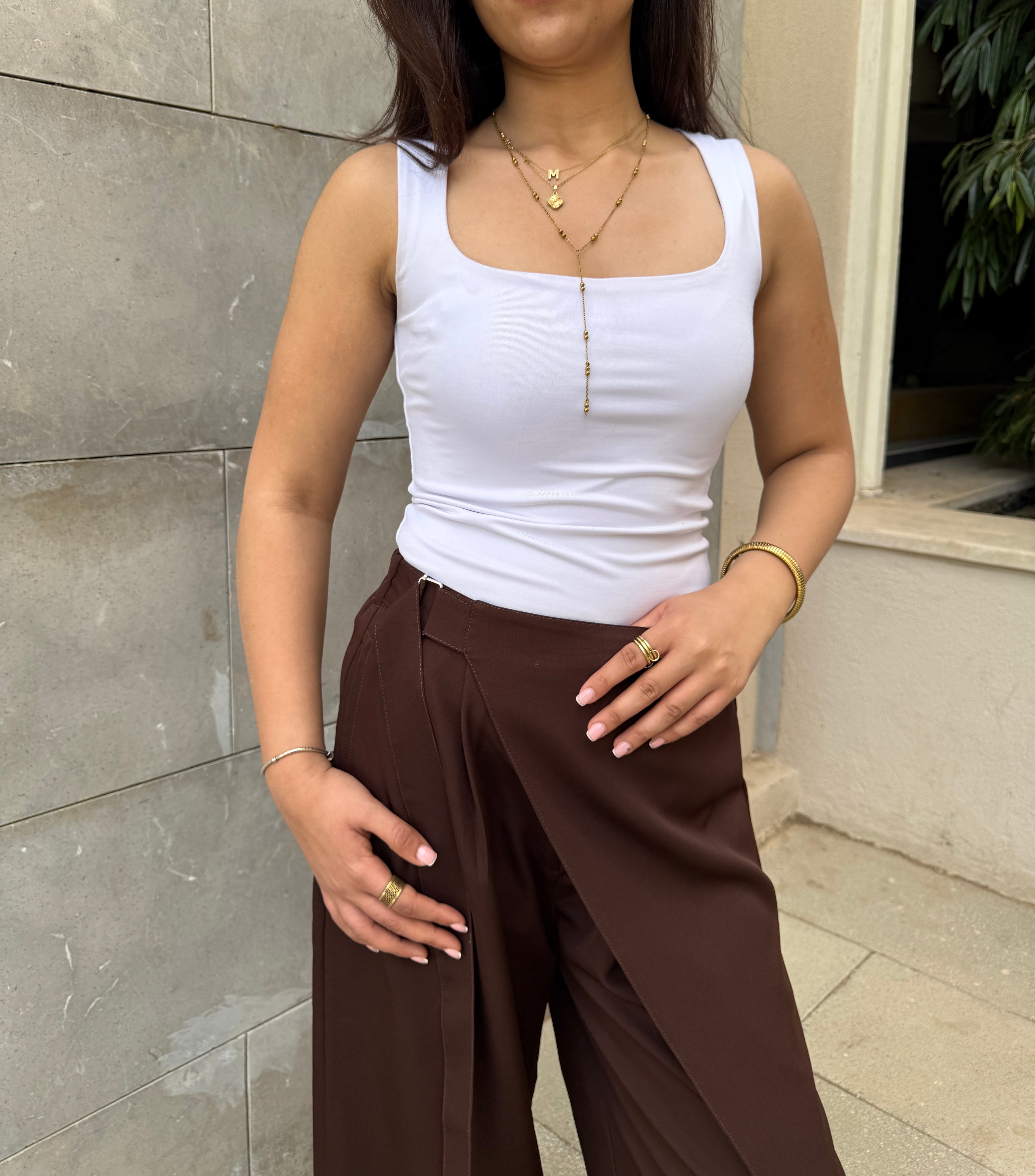 Flowy Wrap Pants - Brown