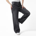 Lined-Wide-Leg Denim--Charcoal Black