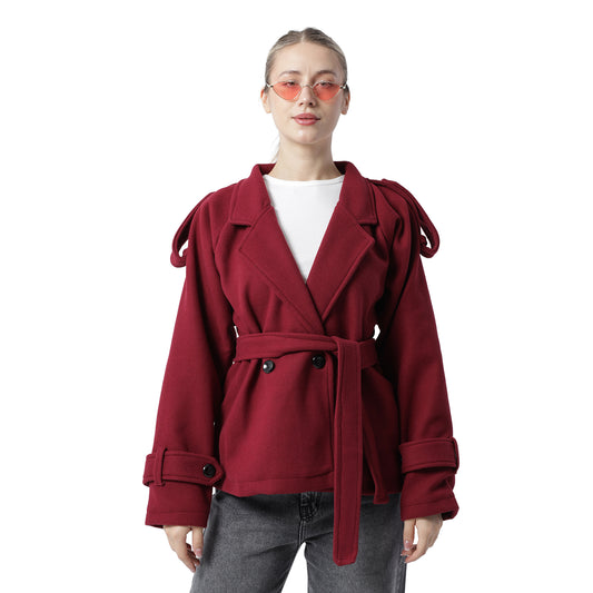 Wool Blend Coat Burgundy