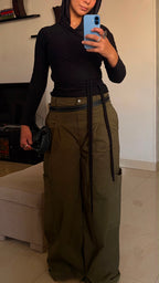 Cargo Wide-Leg Pants - Olive