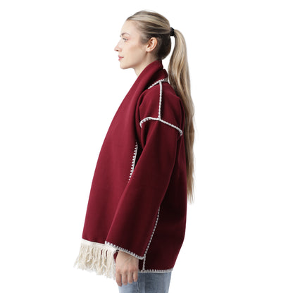 Fringe Scarf Coat Burgandy