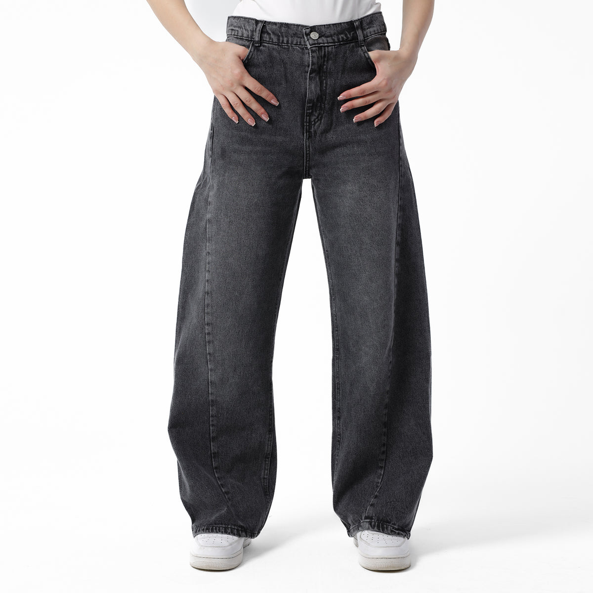 Lined-Wide-Leg Denim--Charcoal Black