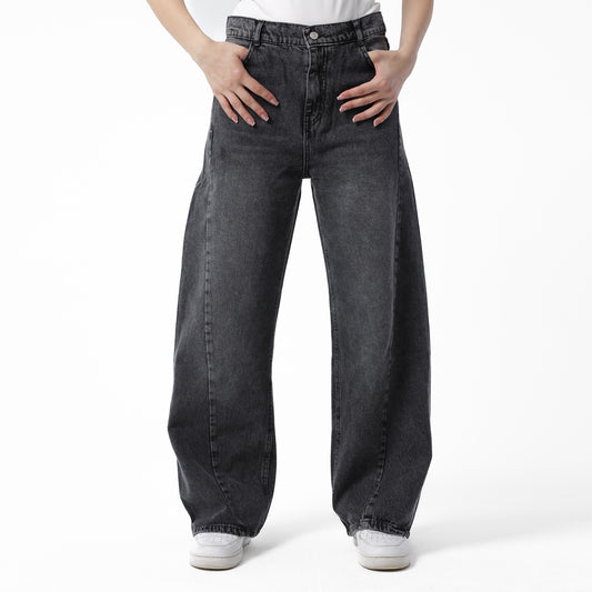 Lined-Wide-Leg Denim--Charcoal Black