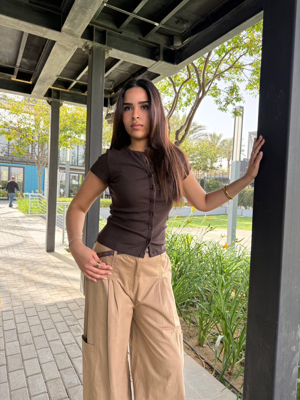Cargo Wide-Leg Pants - Beige Khaki
