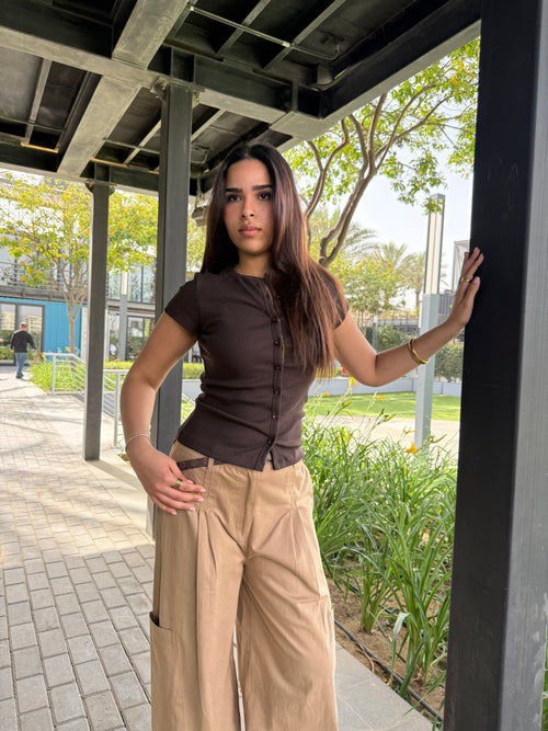 Cargo Wide-Leg Pants - Beige Khaki