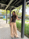 Cargo Wide-Leg Pants - Beige Khaki