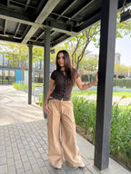 Cargo Wide-Leg Pants - Beige Khaki