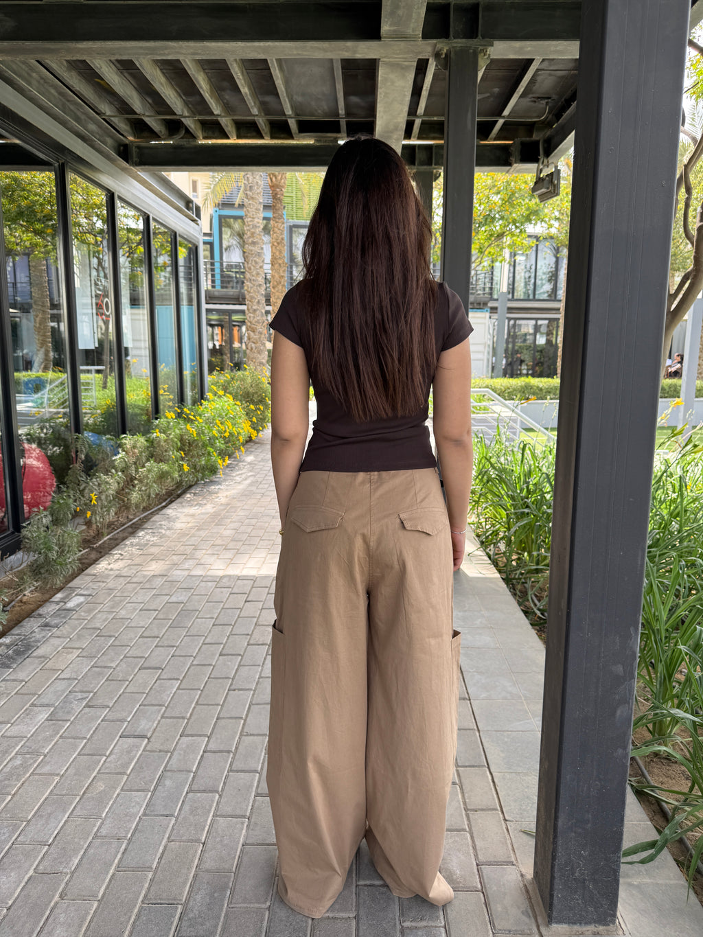 Cargo Wide-Leg Pants - Beige Khaki