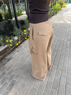 Cargo Wide-Leg Pants - Beige Khaki