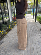Cargo Wide-Leg Pants - Beige Khaki