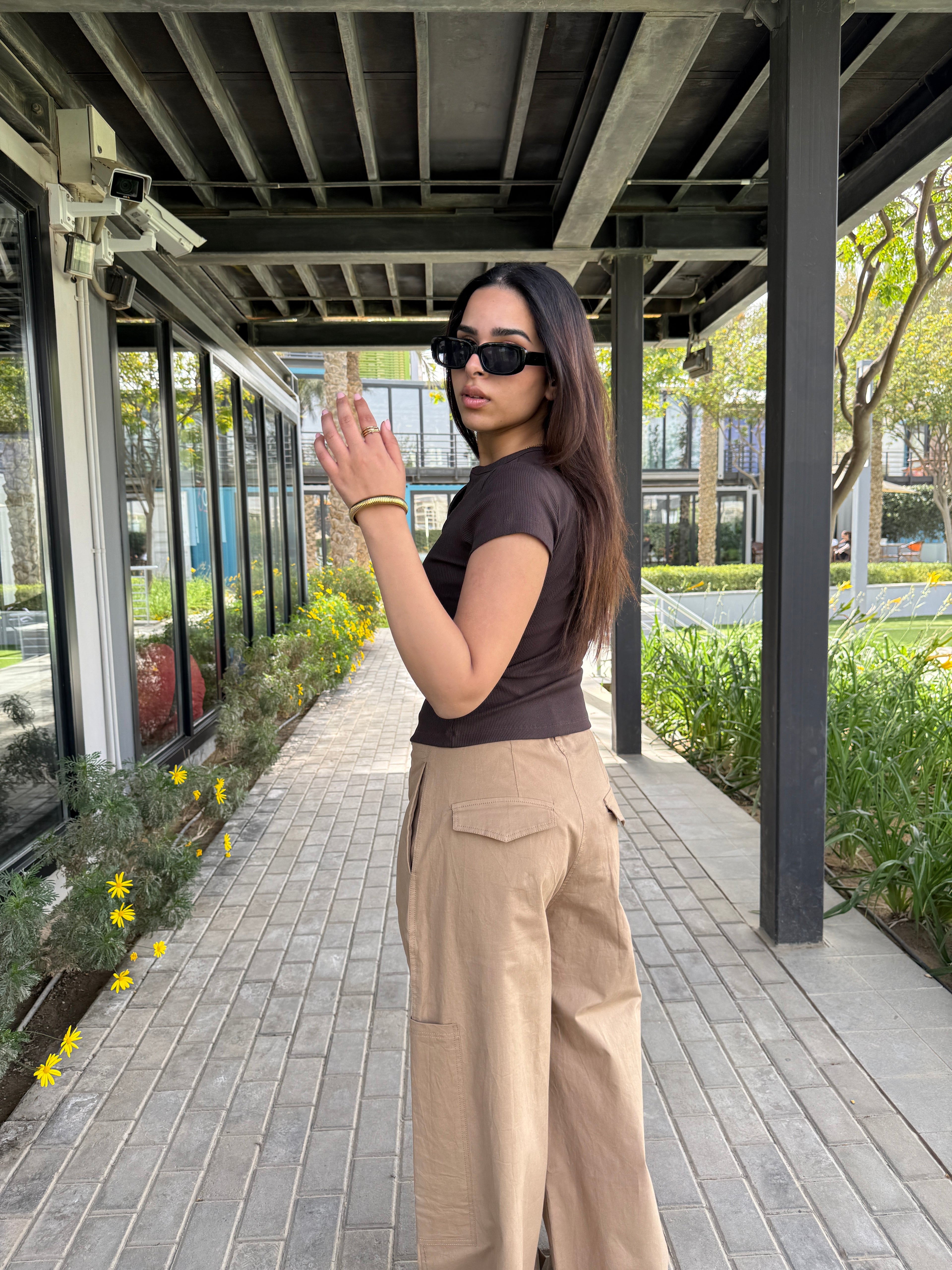 Cargo Wide-Leg Pants - Beige Khaki